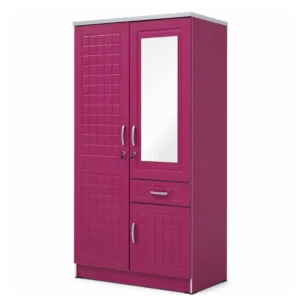 Two-Door Wooden Wardrobe with Mirror & Drawers