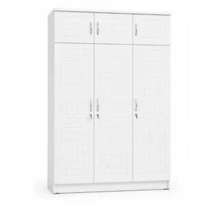 3 Door Wooden Wardrobe Closet with Hanging Space & Shelves