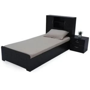 Single Bed 90×190cm with Storage Headboard – Mahogany